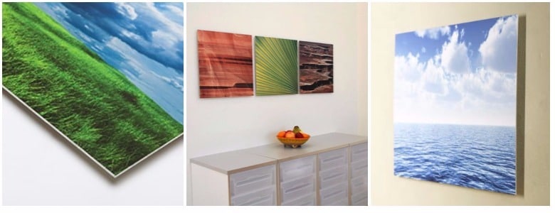 Aluminum prints created by printing and mounting to raw aluminum.